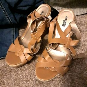 Boho Brown leather strappy wedge sandals worn once